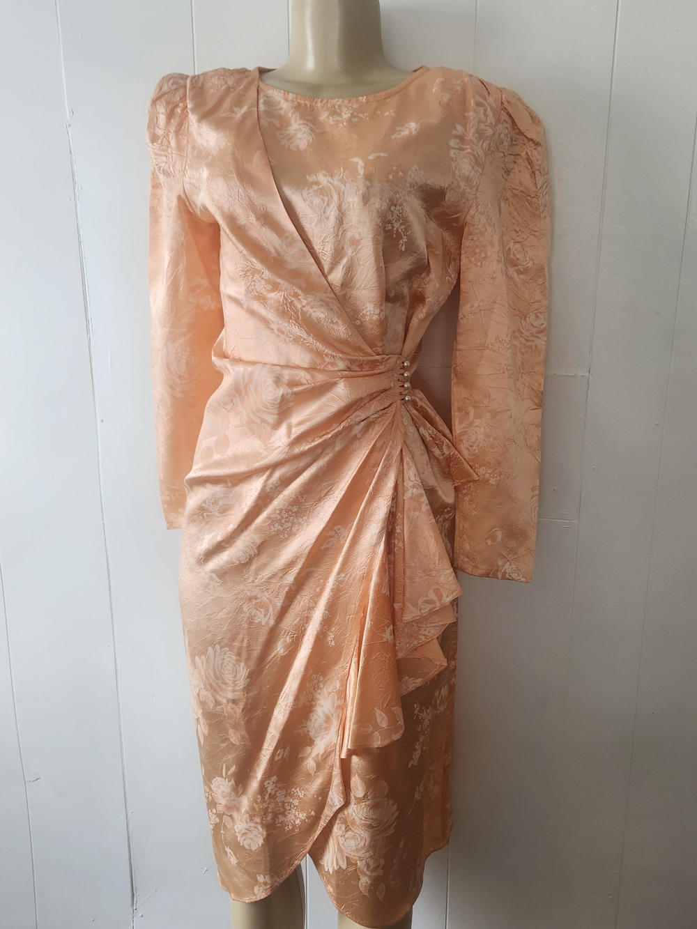 Vintage milanzo orange floral wrap dress with pearl details